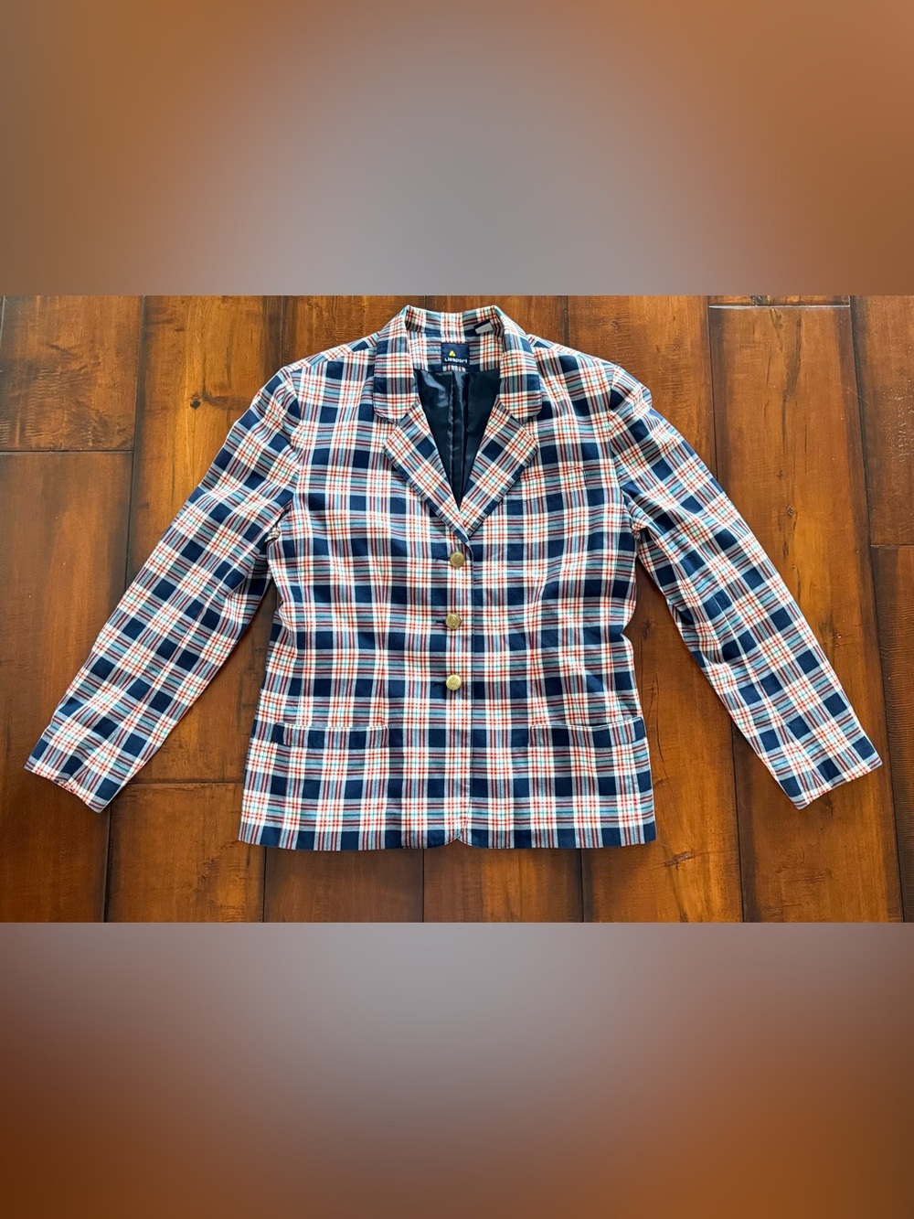 Y2K Liz Claiborne Classic Navy, Red & White Plaid Tailored Blazer